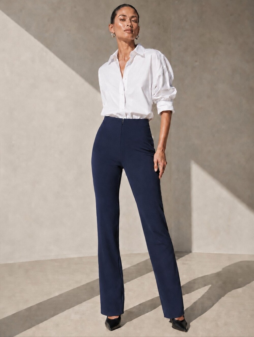 ❤️ DONCASTER HIGH RISE PONTE KNIT TROUSERS / PANTS, NAVY BLUE, 12 (31)